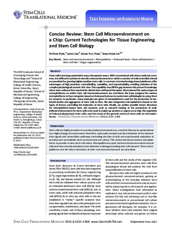 (PDF) Concise Review: Stem Cell Microenvironment on a Chip: Current ...