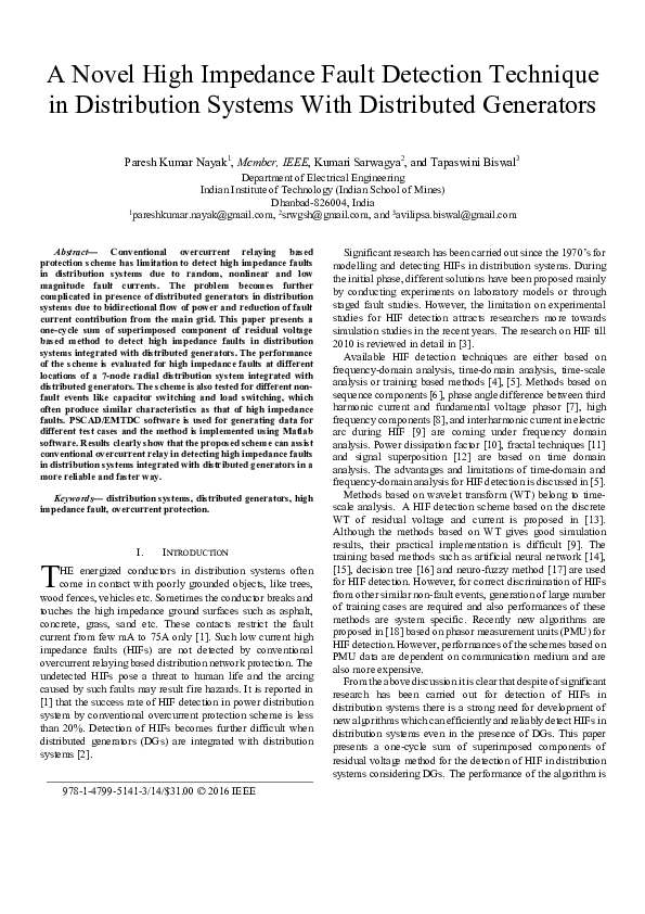 (PDF) A novel high impedance fault detection technique in distribution