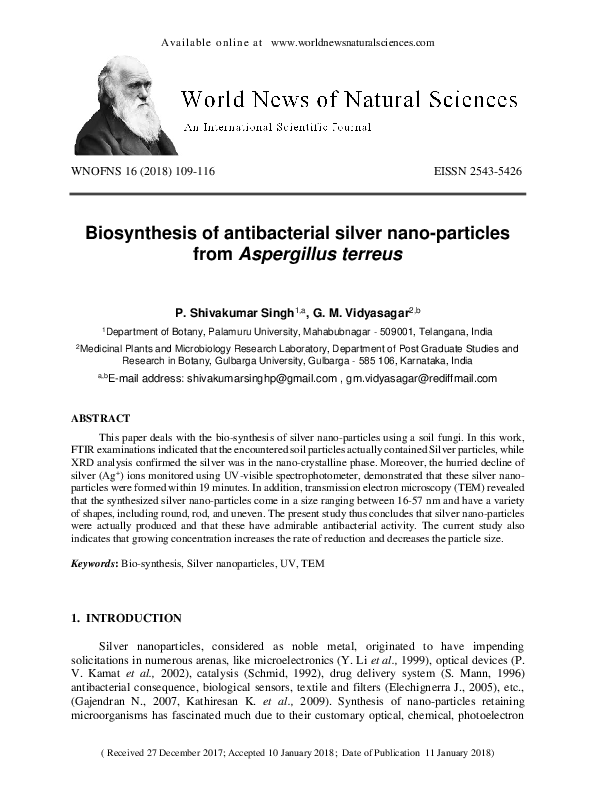 (PDF) Biosynthesis of Antibacterial Silver Nanoparticles by Endophytic ...