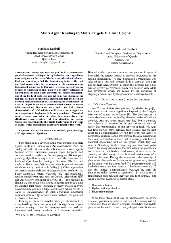 (PDF) Multi agent routing to multi targets via ant colony
