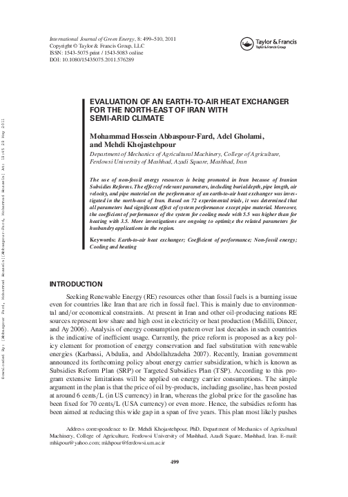 (PDF) Evaluation of an Earth-to-Air Heat Exchanger for the North-East ...