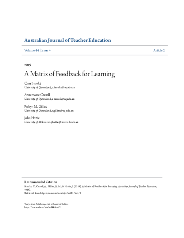 (PDF) A Matrix of Feedback