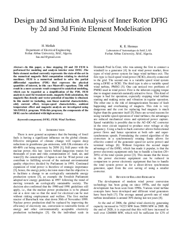 (PDF) Design and Simulation Analysis of Inner Rotor DFIG by 2d and 3d ...