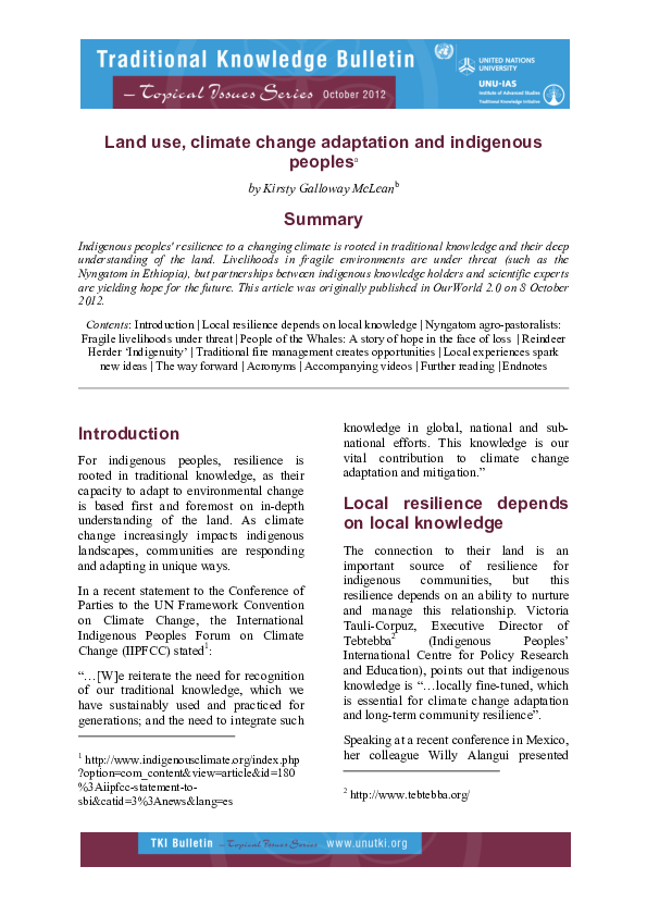 (PDF) Land use, climate change adaptation and indigenous peoples