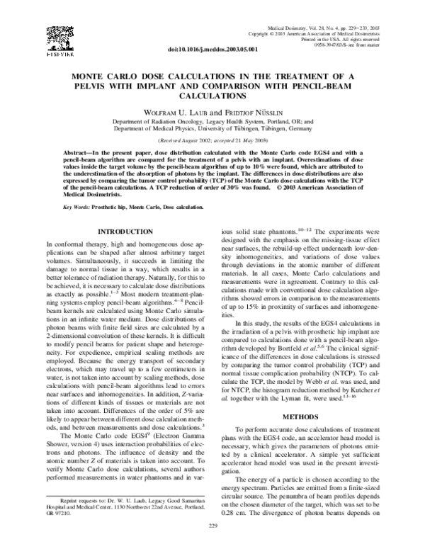 (PDF) Monte carlo dose calculations in the treatment of a pelvis with ...