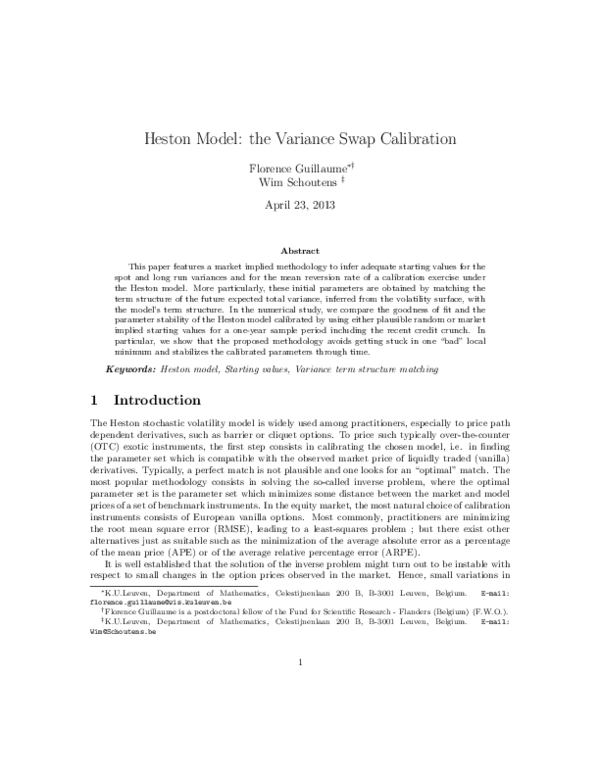 (PDF) Heston Model The Variance Swap Calibration Florence Guillaume