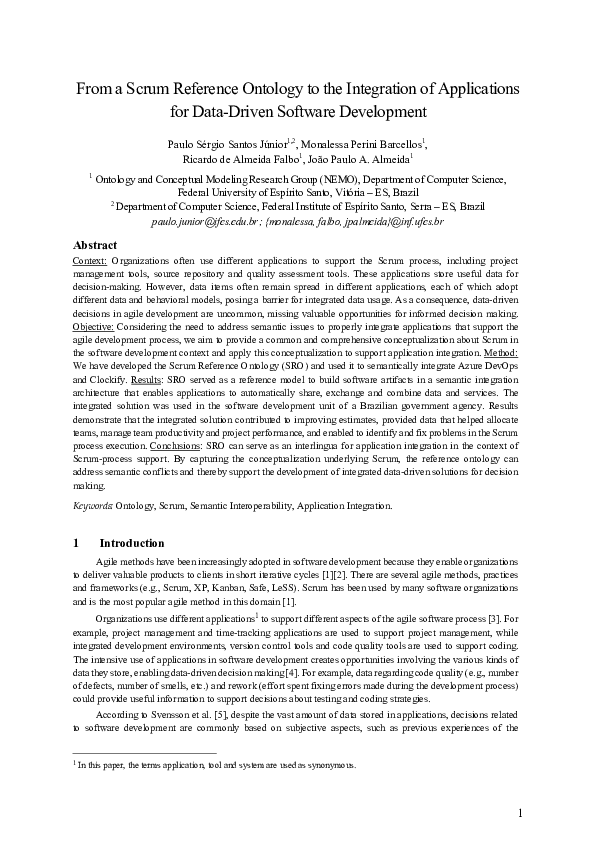 (PDF) From a Scrum Reference Ontology to the Integration of ...