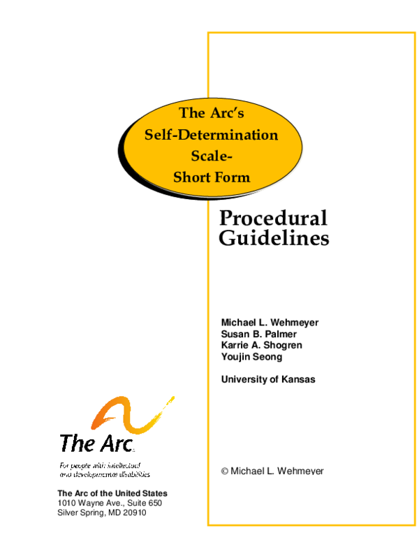 (PDF) The Arc's Self-Determination Scale-Short Form Procedural Guidelines