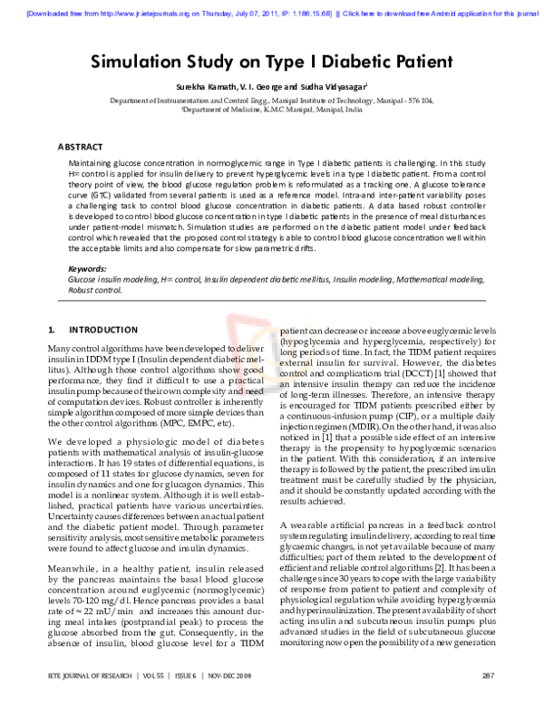 (PDF) Simulation Study on Type I Diabetic Patient
