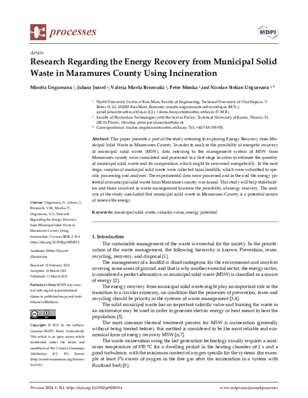 (PDF) Research Regarding the Energy Recovery from Municipal Solid Waste ...