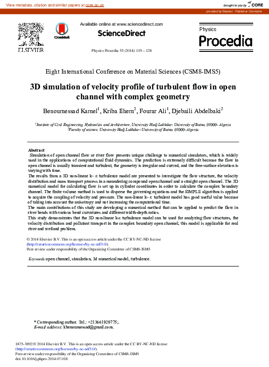 (PDF) 3D Simulation of Velocity Profile of Turbulent Flow in Open ...