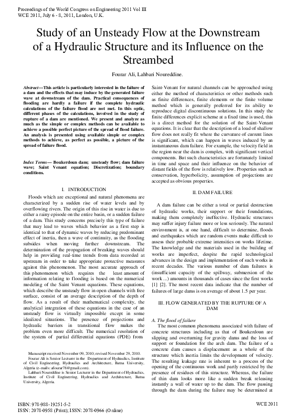 (PDF) Study of an Unsteady Flow at the Downstream of a Hydraulic ...