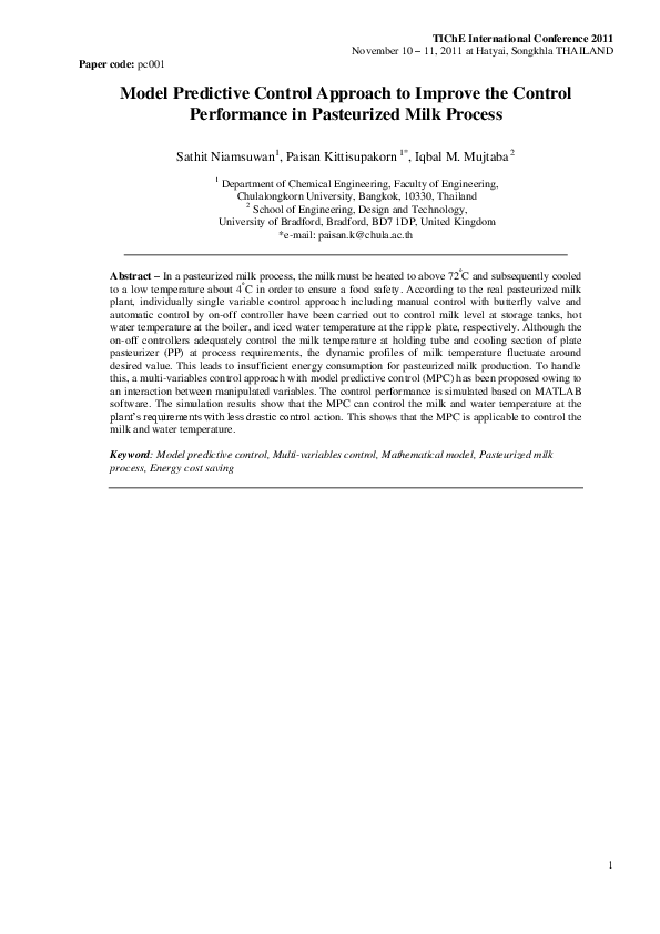 (PDF) Model Predictive Control Approach to Improve the Control ...