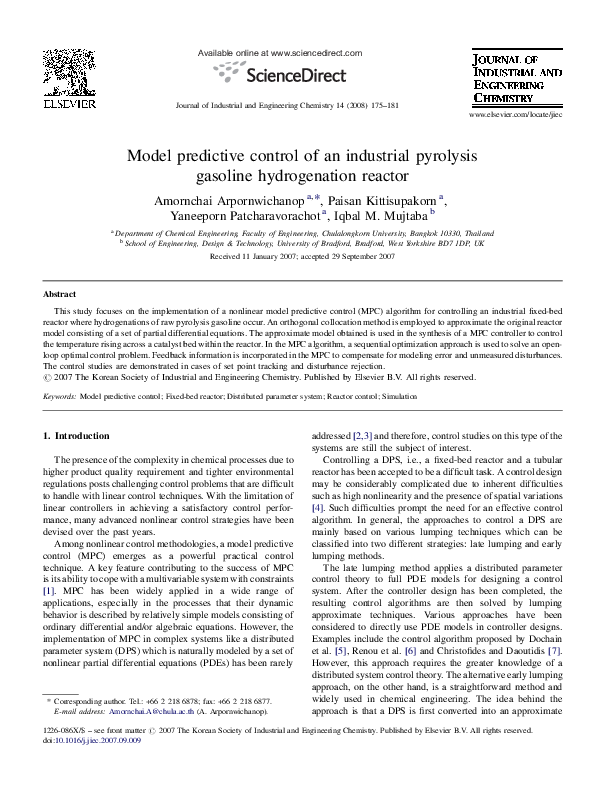 (PDF) Model predictive control of an industrial pyrolysis gasoline ...