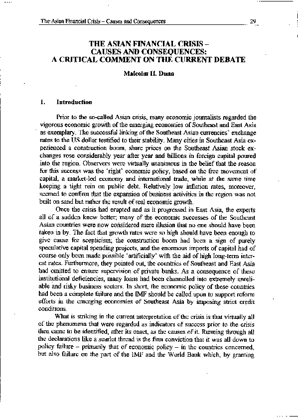 (PDF) The Asian Financial Crisis - Causes and Consequences. A Critical ...