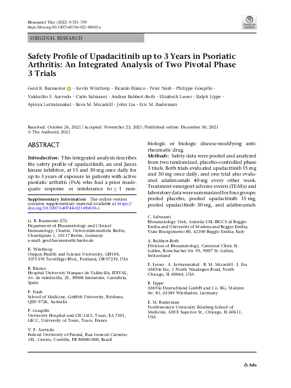 (PDF) Safety Profile of Upadacitinib up to 3 Years in Psoriatic ...