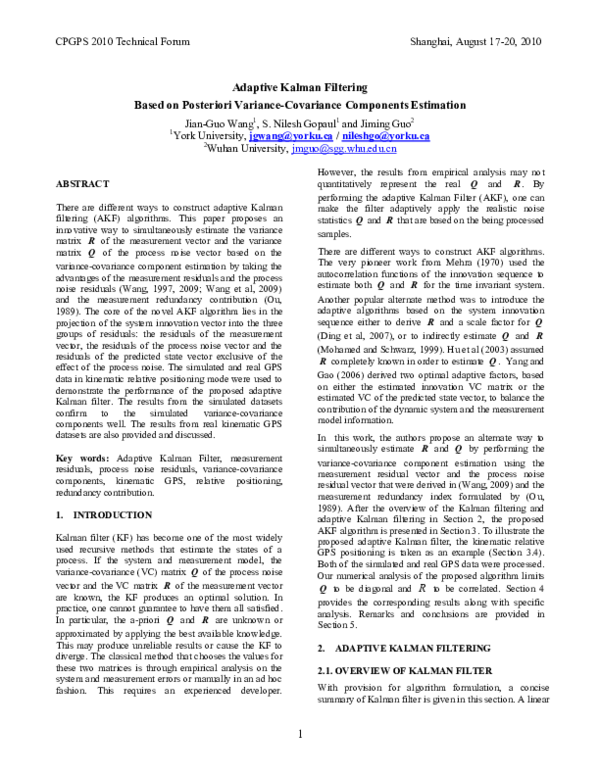 (PDF) Adaptive Kalman Filtering Based on Posteriori Variance-Covariance ...