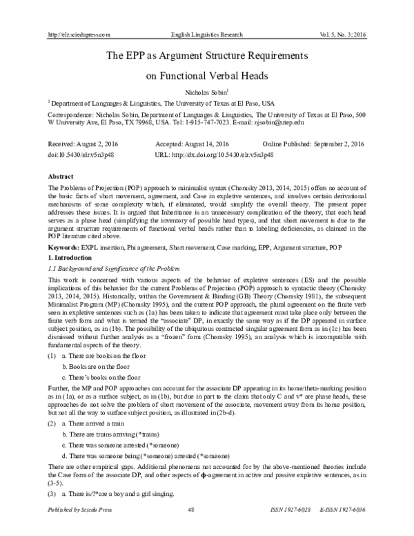 (PDF) The EPP as Argument Structure Requirements on Functional Verbal Heads