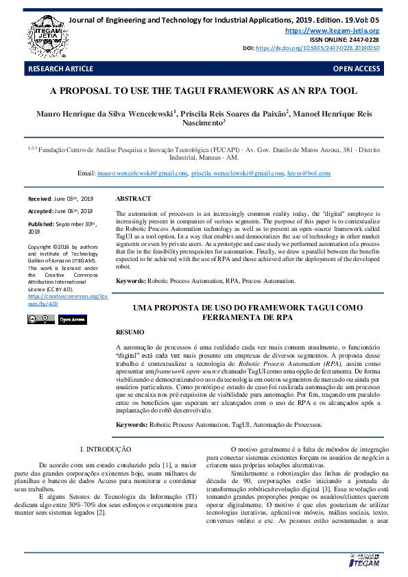 (PDF) A Proposal to Use the Tagui Framework as an Rpa Tool