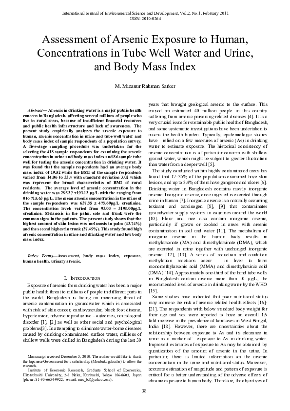 (PDF) Assessment of Arsenic Exposure to Human, Concentrations in Tube ...