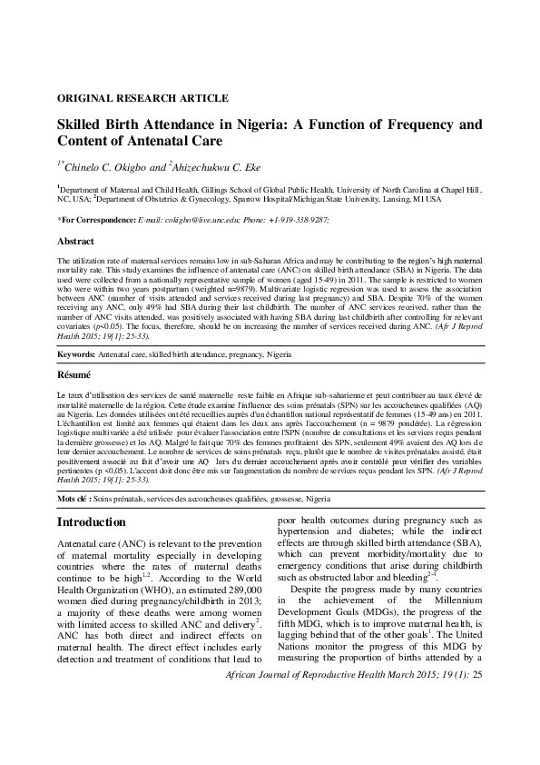 (PDF) Skilled Birth Attendance in Nigeria: A Function of Frequency and ...