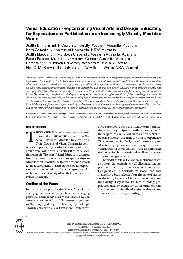 (PDF) Visual Education - Repositioning Visual Arts and Design