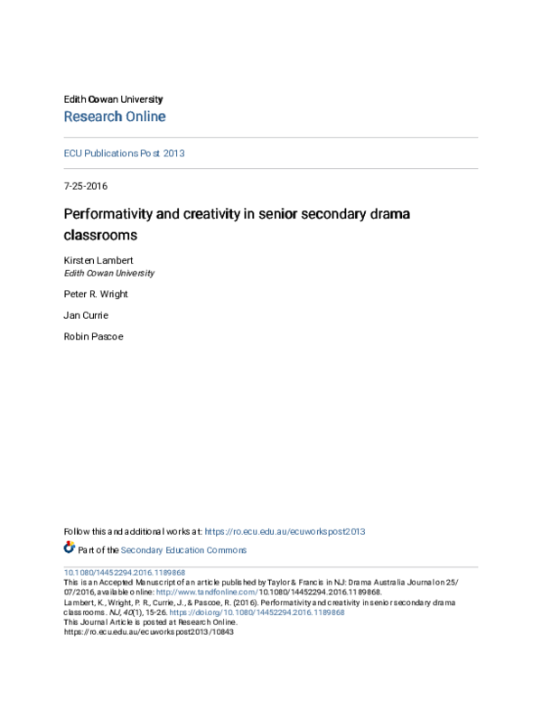 (PDF) Performativity and creativity in senior secondary drama classrooms