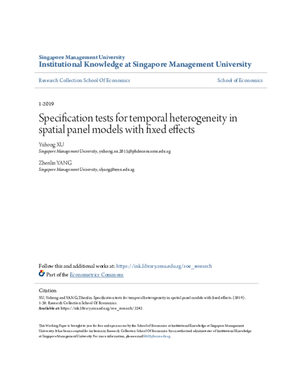 (PDF) Specification tests for temporal heterogeneity in spatial panel ...