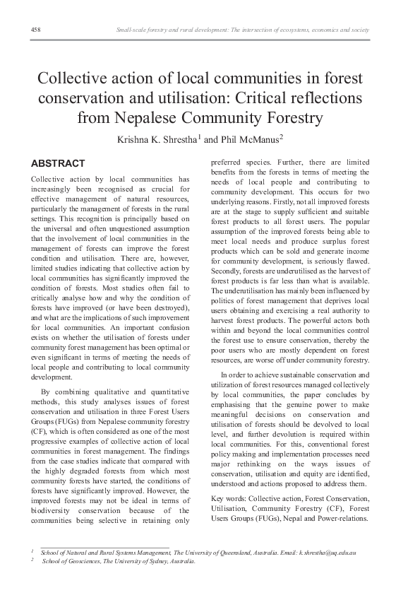 (PDF) Collective action of local communities in forest conservation and ...
