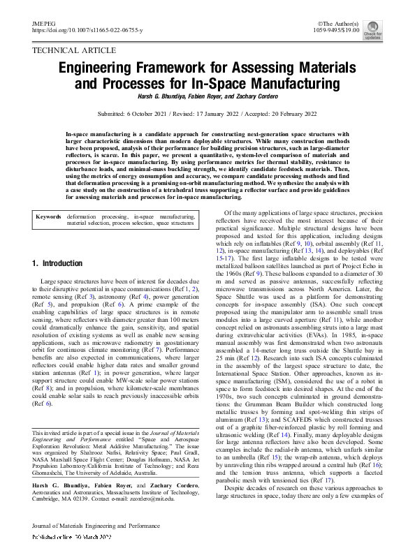 (PDF) Engineering Framework for Assessing Materials and Processes for ...