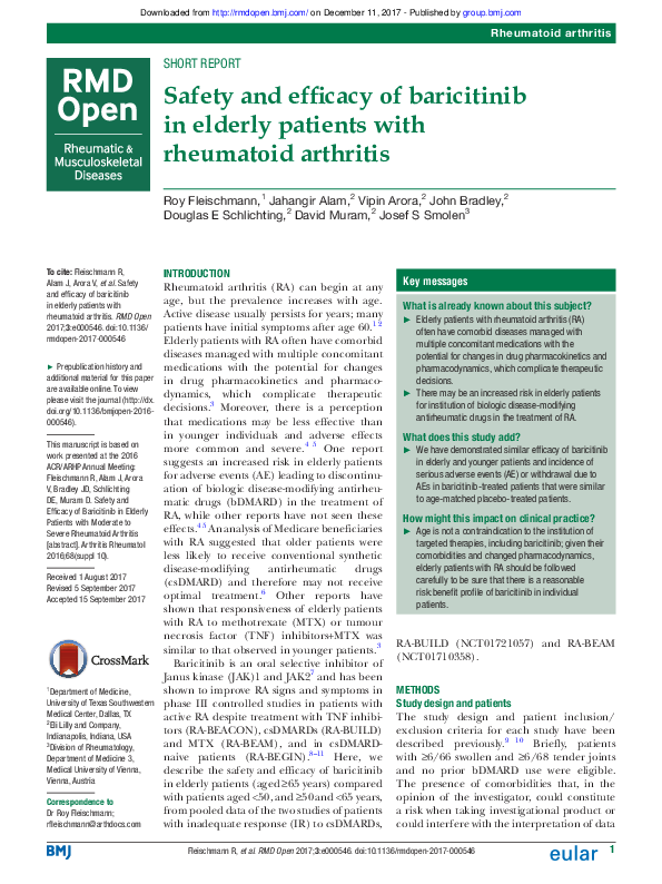 (PDF) Safety and efficacy of baricitinib in elderly patients with ...
