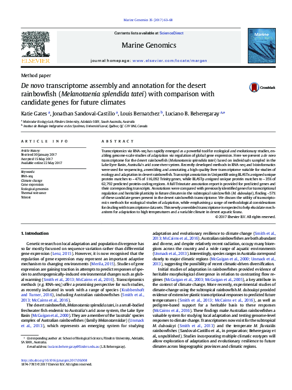 (PDF) De novo transcriptome assembly and annotation for the desert ...