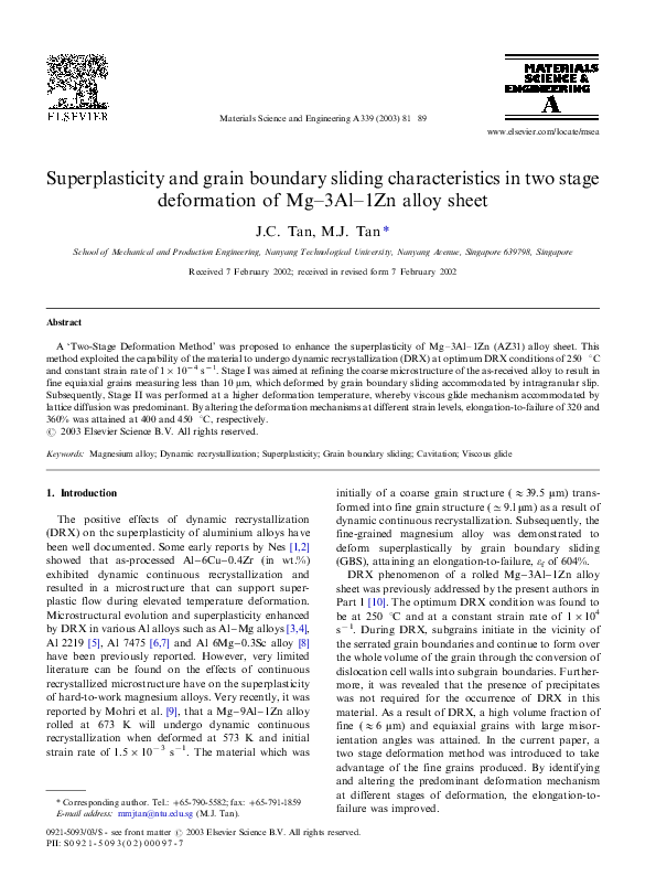 (PDF) Superplasticity and grain boundary sliding characteristics in two ...