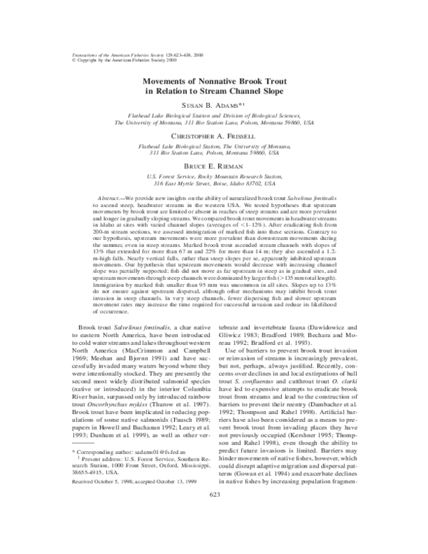 (PDF) Changes in Distribution of Nonnative Brook Trout in an Idaho ...