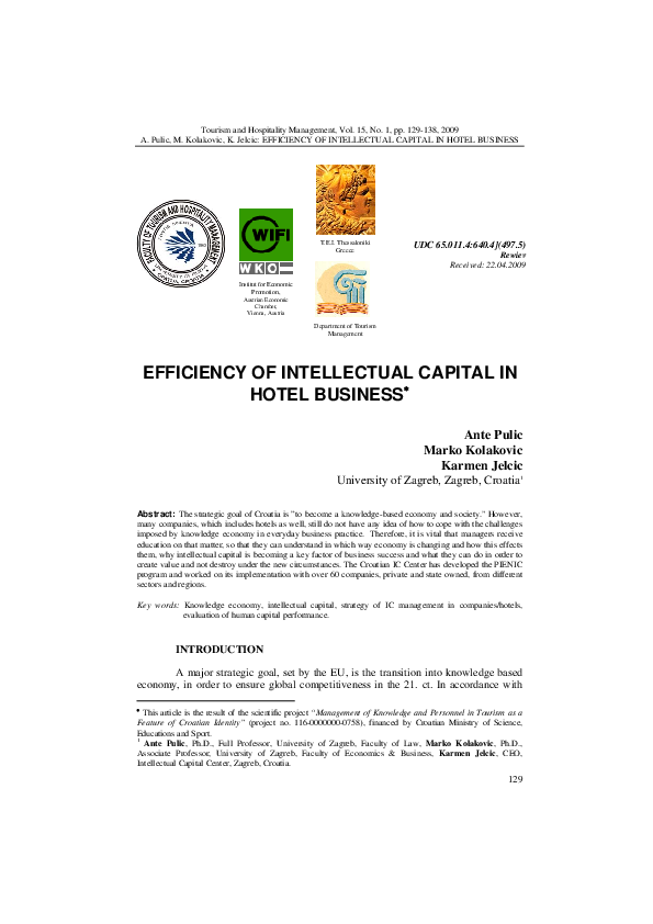 (PDF) Efficiency of Intellectual Capital in Hotel Business∗
