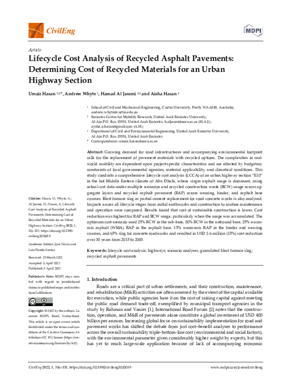 (PDF) Lifecycle Cost Analysis of Recycled Asphalt Pavements ...