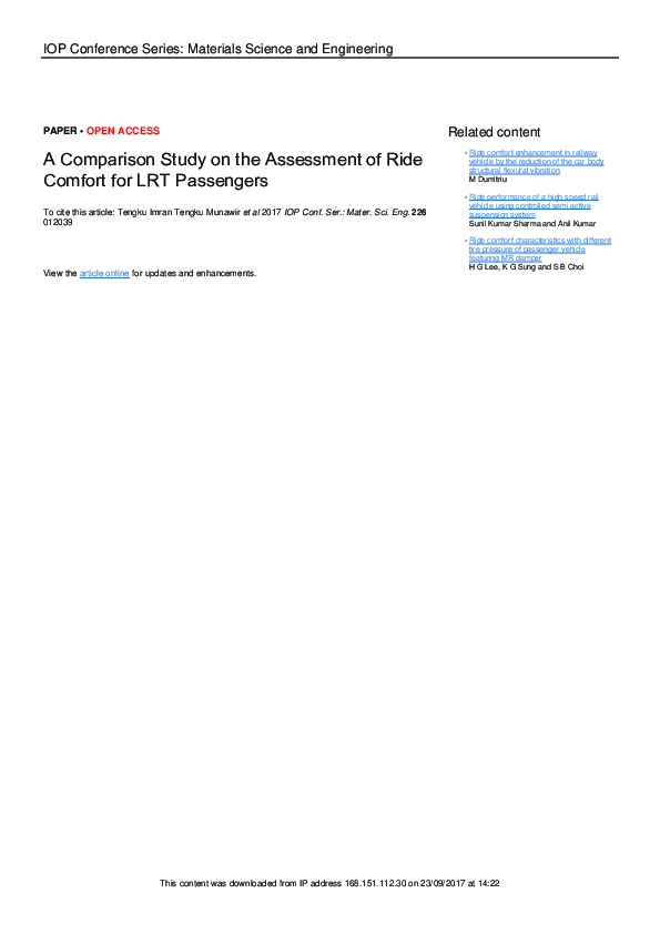 (PDF) A Comparison Study on the Assessment of Ride Comfort for LRT ...