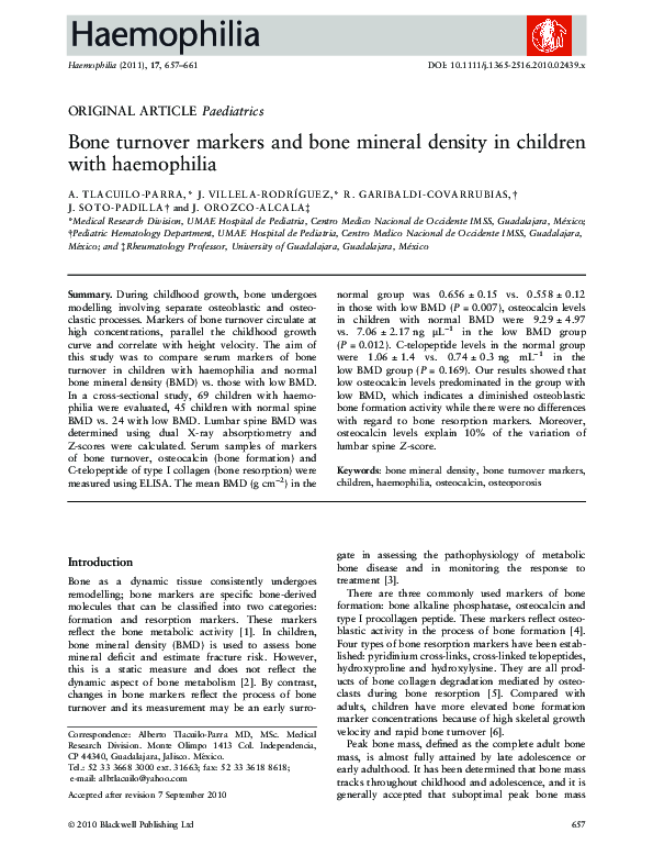 (PDF) Bone turnover markers and bone mineral density in children with ...
