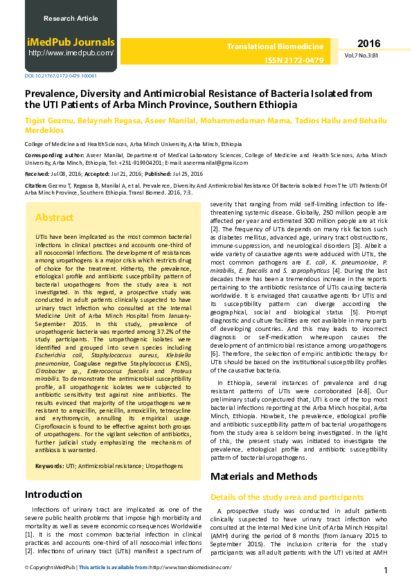 (PDF) Prevalence, Diversity and Antimicrobial Resistance of Bacteria ...