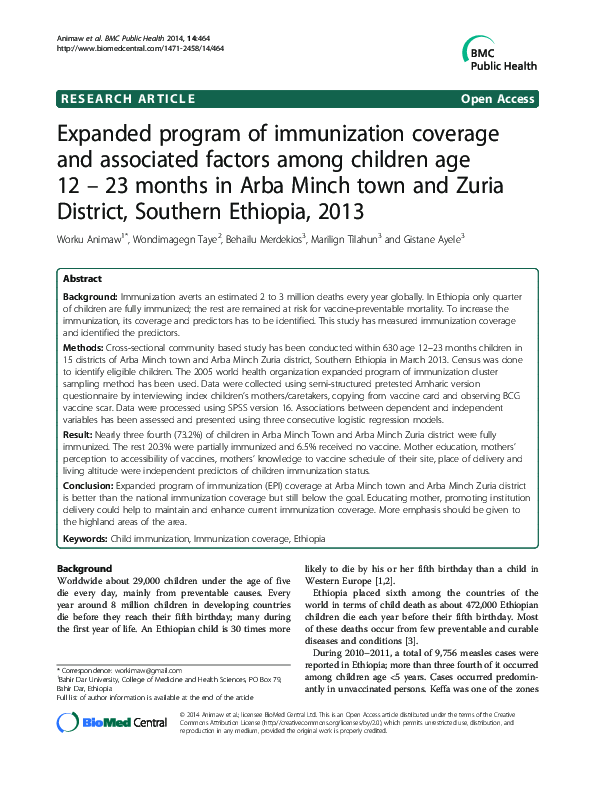 (PDF) Expanded program of immunization coverage and associated factors ...