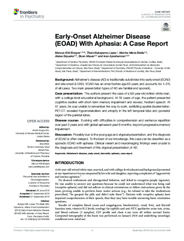 (PDF) Early-Onset Alzheimer Disease (EOAD) With Aphasia: A Case Report