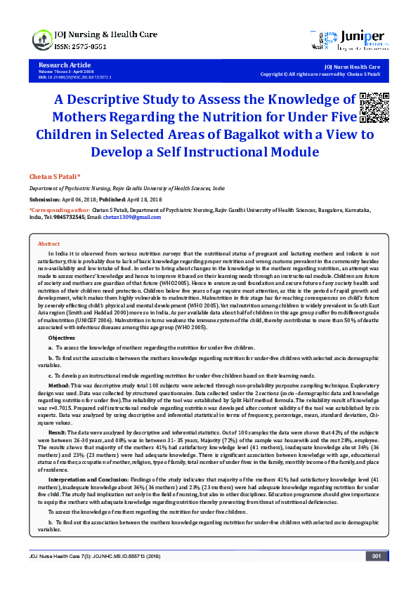 (PDF) A Descriptive Study to Assess the Knowledge of Mothers Regarding ...