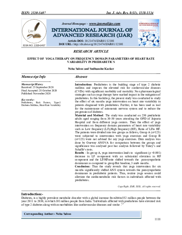(PDF) Effect of Yoga Therapy on Frequency Domain Parameters of Heart ...