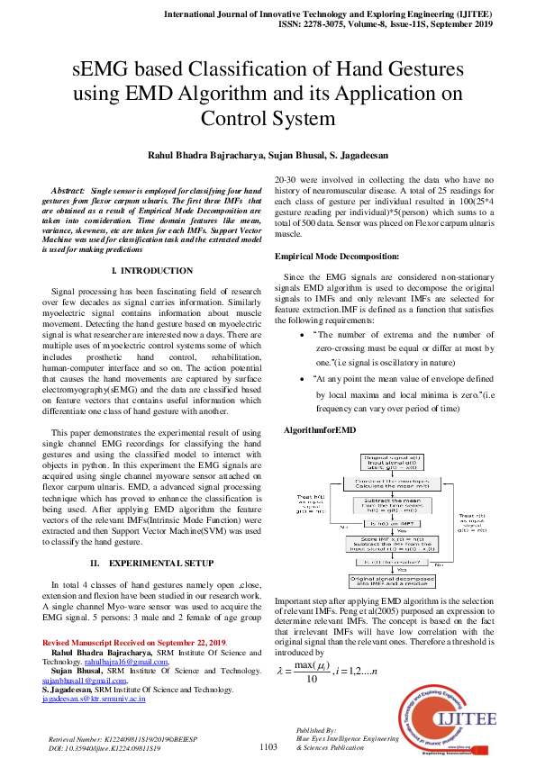(PDF) sEMG based Classification of Hand Gestures using EMD Algorithm ...