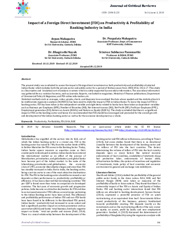 (PDF) Impact of a Foreign Direct Investment (FDI) on Productivity ...