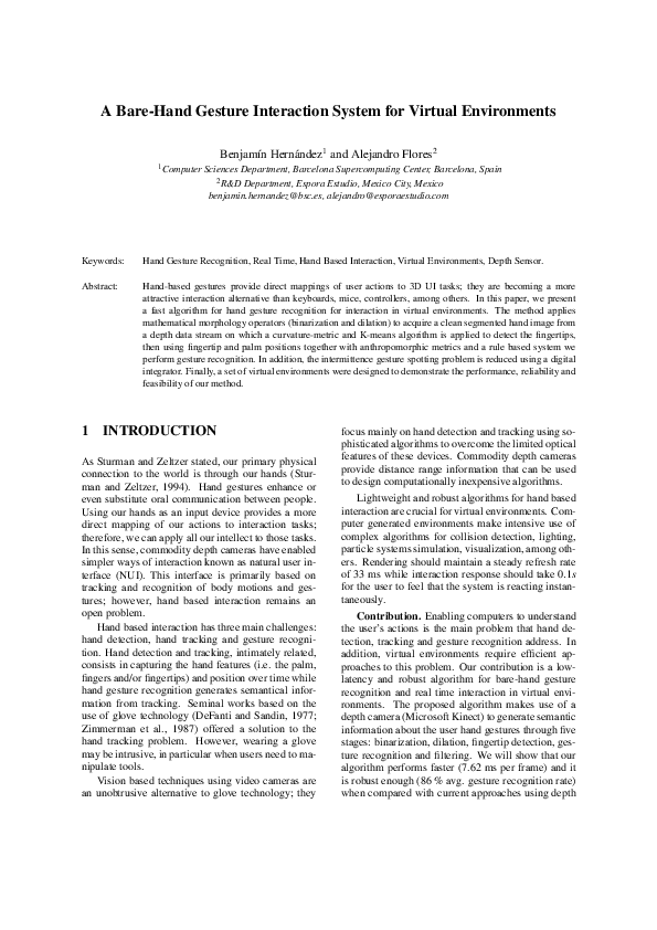 (PDF) A bare-hand gesture interaction system for virtual environments