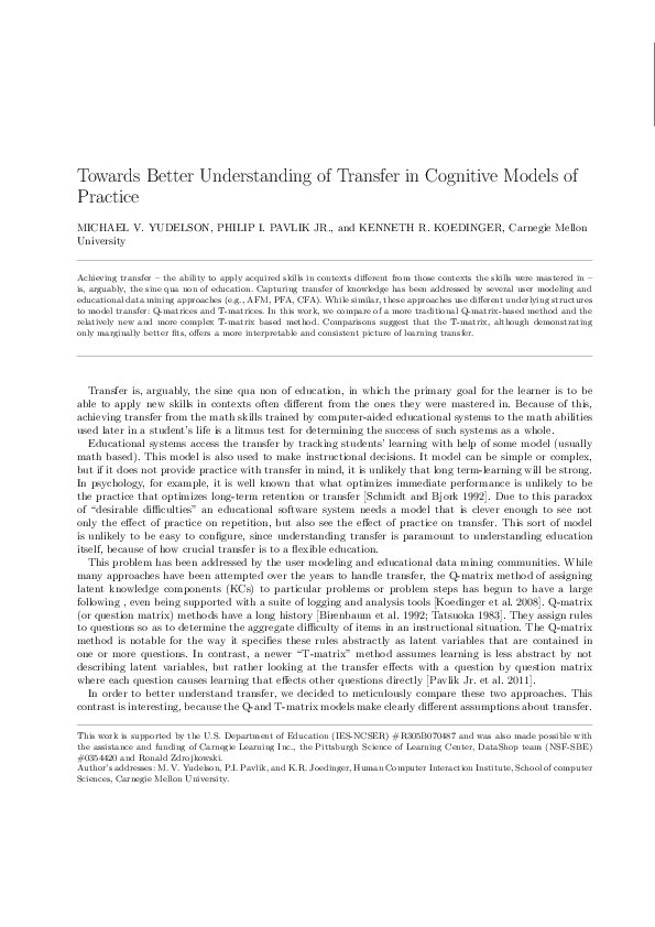 (PDF) Towards Better Understanding of Transfer in Cognitive Models of ...