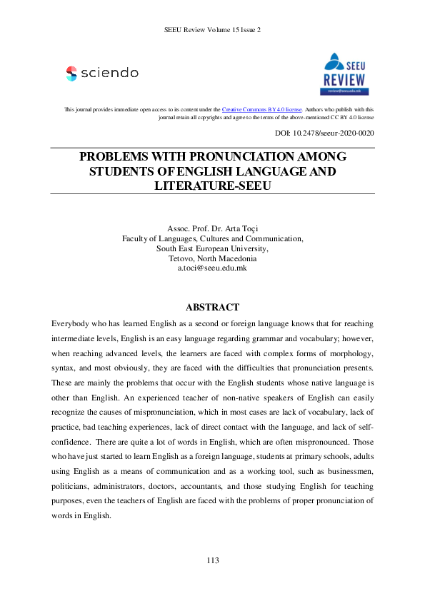 (PDF) Problems with Pronunciation Among Students of English Language ...