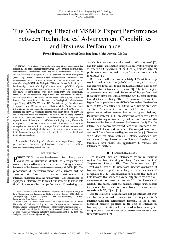 (PDF) The Mediating Effect Of Msmes Export Performance Between ...