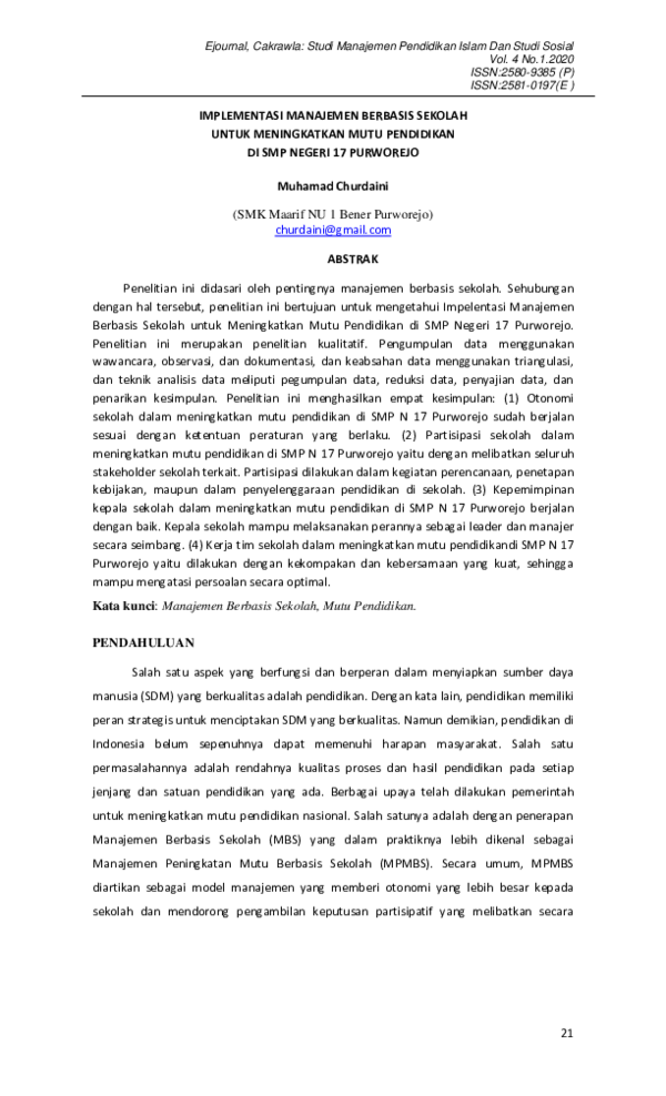 (PDF) Implementasi Manajemen Berbasis Sekolah Untuk Meningkatkan Mutu ...